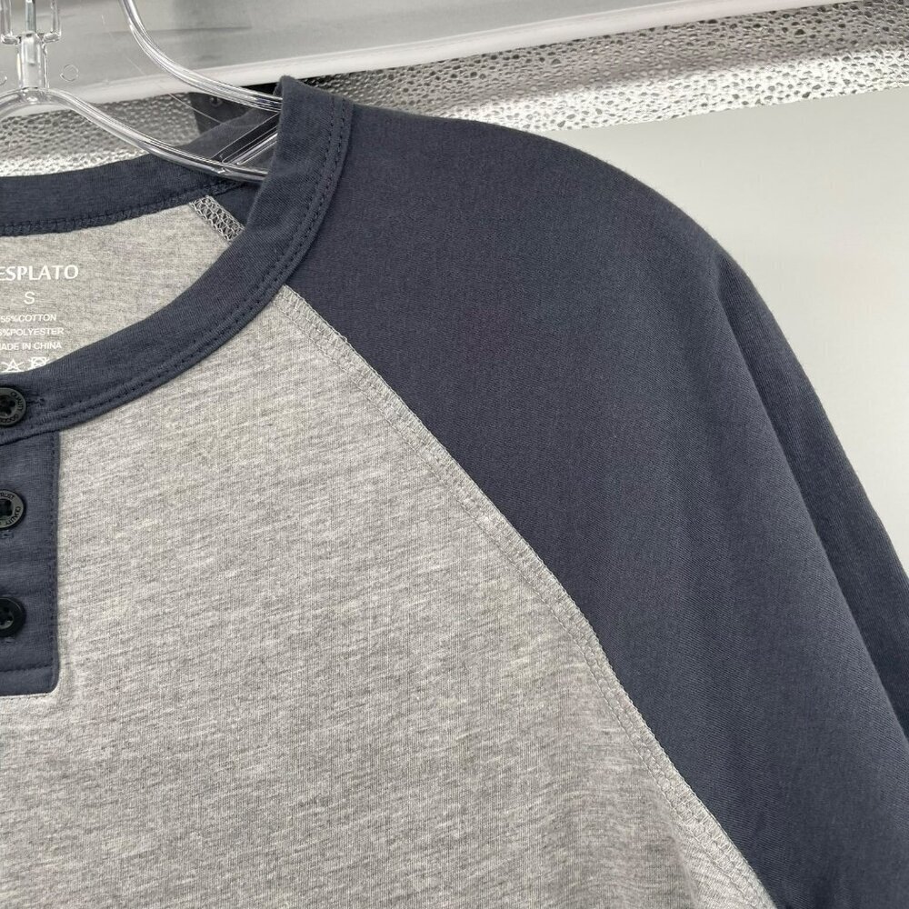 Desplato Men's Henley T-Shirt Gray/Blue Size Small - Picture 4 of 8